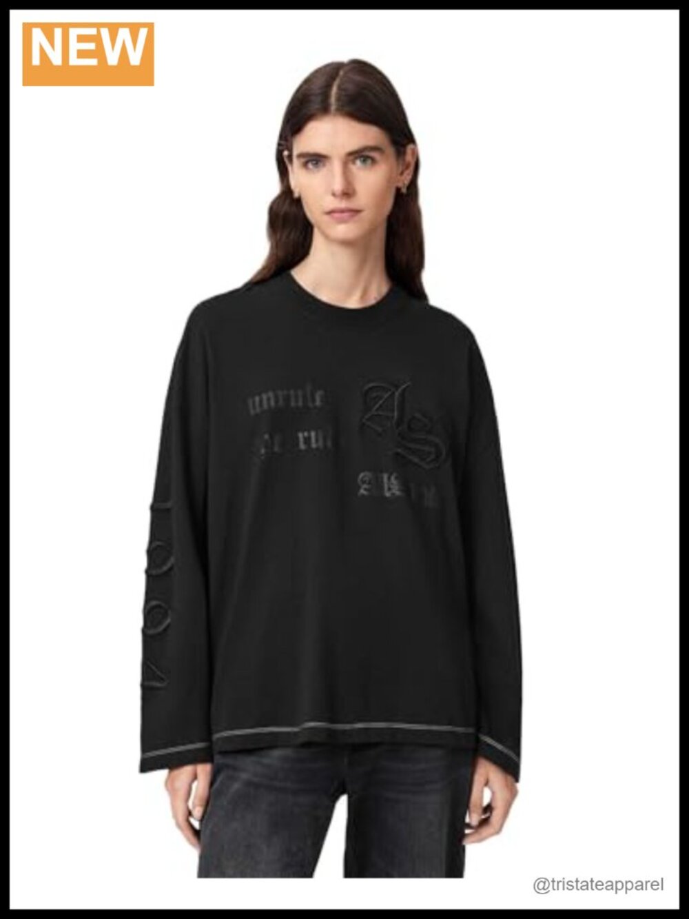 AllSaints Unruly Susie Long Sleeve Tee 100% Cotton Crew Neck